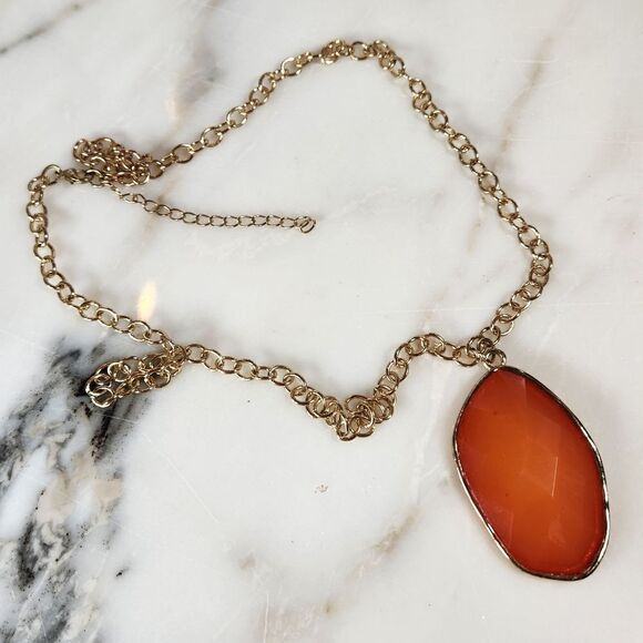 Orange & Gold Pendant Statement Necklace - Picture 3 of 5
